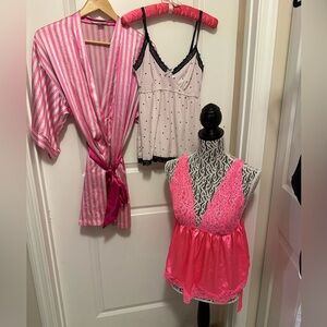 Medium pajama bundle. Victoria’ Secret lace top & robe, Laura Ashley knit tank